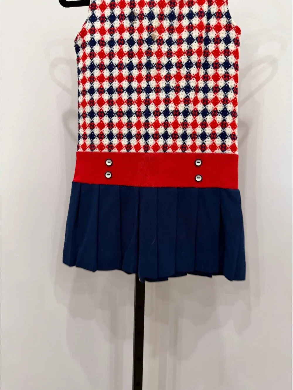 Vintage Playmore Girls Size 8 Sleeveless Pleated Dress Red Navy White